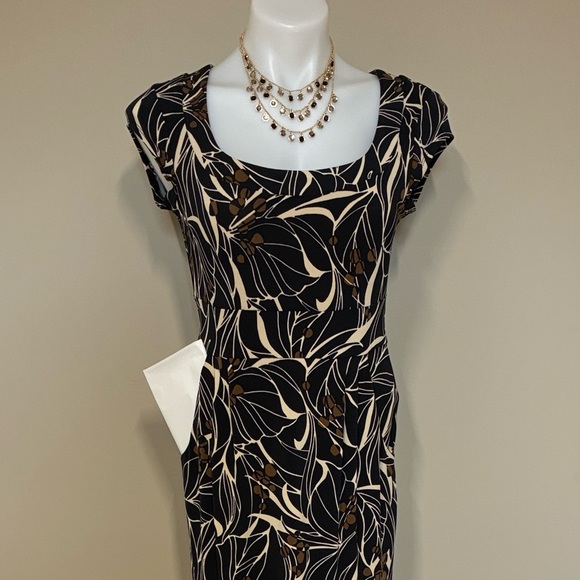 Pretty Black / Brown / Tan Pattern Flowy Cleo Mini / Cocktail Dress; Size 2P - Picture 6 of 13